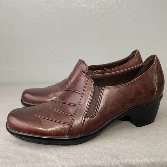 Clarks Partridge Loafers Size 8.5 Brown Leather Slip On Low Heel Boho Artsy Shoe - Picture 3 of 12
